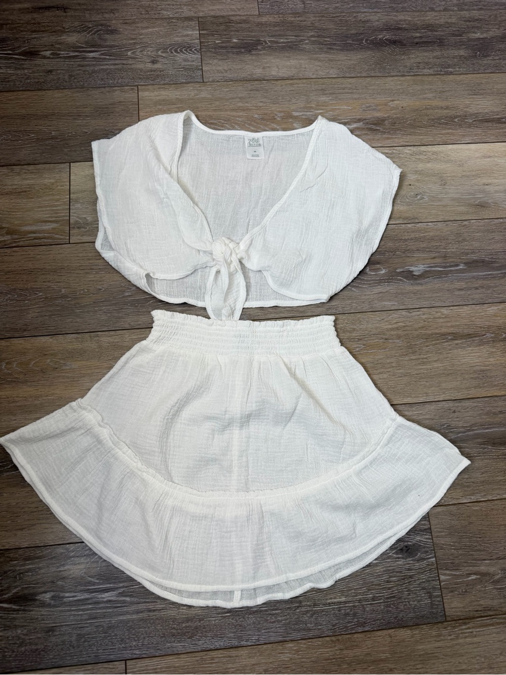 wild fable White Cotton Tie-Front Crop Top and Mini Skirt Set
